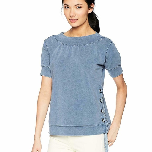 William Rast Tops - William Rast Blue Off-The-Shoulder Sweatshirt